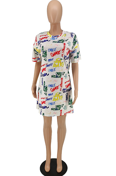 Summer Graffiti Print Casual Loose Dress QL1007