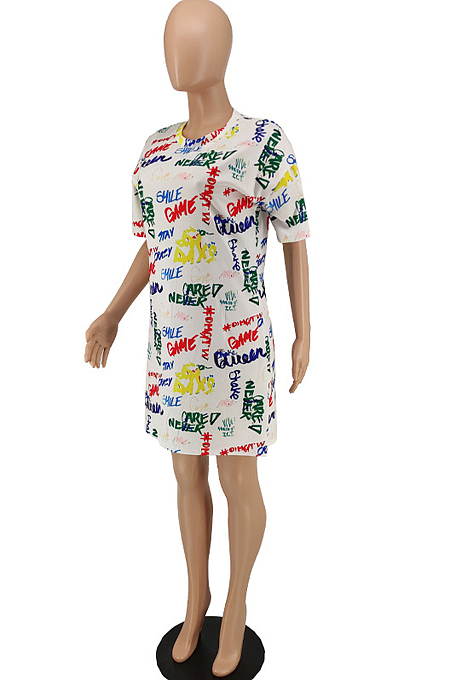 Summer Graffiti Print Casual Loose Dress QL1007