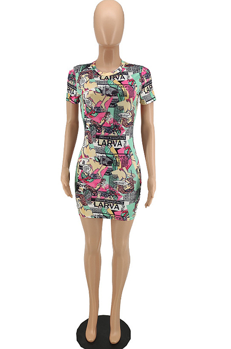 Euramerican Fashion Comic Print Casual Dress QL1006