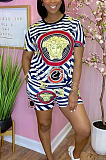 Casual Positioning Print Loose Short Sleeve Shorts Two-Piece TRS1133