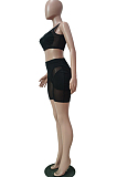 Sexy Net Yarn Spliced Shorts Vest Sports Two-Piece TRS1140