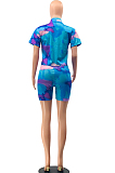Summer Women Tie Dye Lips Print Casual Two-Piece OEP6279