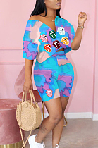 Summer Women Tie Dye Lips Print Casual Two-Piece OEP6279