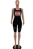 Fashion Casual Print Vest Shorts Hurnt Flower Two-Piece OEP6287