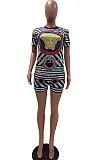 Casual Positioning Print Loose Short Sleeve Shorts Two-Piece TRS1133