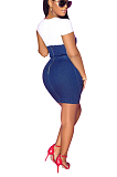 Casual High elastic denim hidden zipper short sleeved dress BS1263