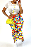 Sexy Shoulder Flounce Color Striped Long Dress N9205