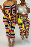 Sexy Shoulder Flounce Color Striped Long Dress N9205