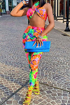 Sexy Trendy Shest Wrap Tie Dye Printing Pants Sets AFM2016