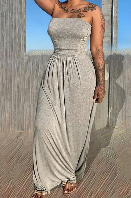 Fashion Sexy Bandeau Bra Loose Pure Color Long Dress KSN8083