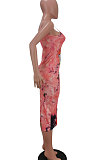Trendy Women Tie Dye Cartoon Graphic Condole Belt Midi Dress AMN8001
