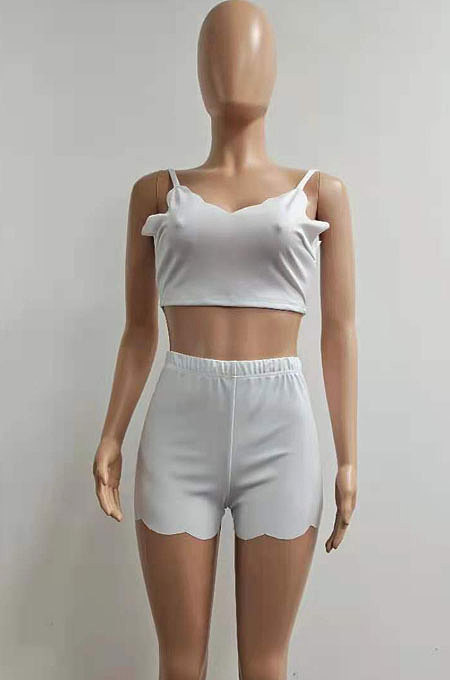 Pure Color Condole Belt Vest Wave Shorts Sets AMN8007