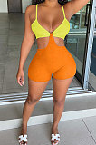 Screw Thread Contrast Color Condole Belt Bandeau Bra Sexy Romper Shorts MLM9060