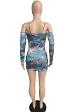 Fashion Draw Sting Tie Dye Long Sleeve Dress JG020