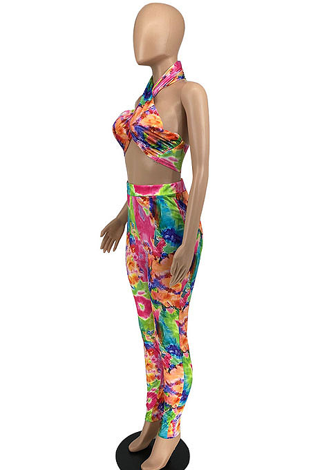Sexy Trendy Shest Wrap Tie Dye Printing Pants Sets AFM2016
