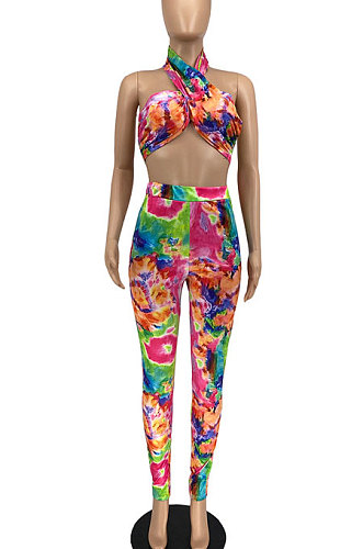 Sexy Trendy Shest Wrap Tie Dye Printing Pants Sets AFM2016
