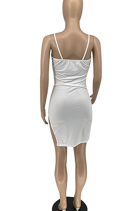 Fashion Sexy Skirt Slit Condole Belt Pure Color Mini Dress AFM2015