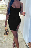 Fashion Sexy Skirt Slit Condole Belt Pure Color Mini Dress AFM2015