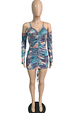 Fashion Draw Sting Tie Dye Long Sleeve Dress JG020