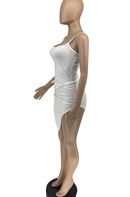 Fashion Sexy Skirt Slit Condole Belt Pure Color Mini Dress AFM2015