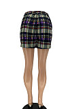 High Waist Printing Plaid Pocket Casual Cargo Short Skirt AFM2018