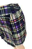 High Waist Printing Plaid Pocket Casual Cargo Short Skirt AFM2018