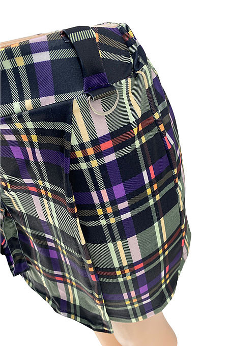 High Waist Printing Plaid Pocket Casual Cargo Short Skirt AFM2018
