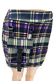 High Waist Printing Plaid Pocket Casual Cargo Short Skirt AFM2018