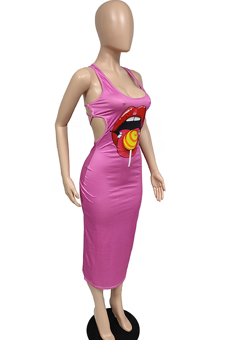Summer Fashion Vest Lips Print Casual Dress JG021