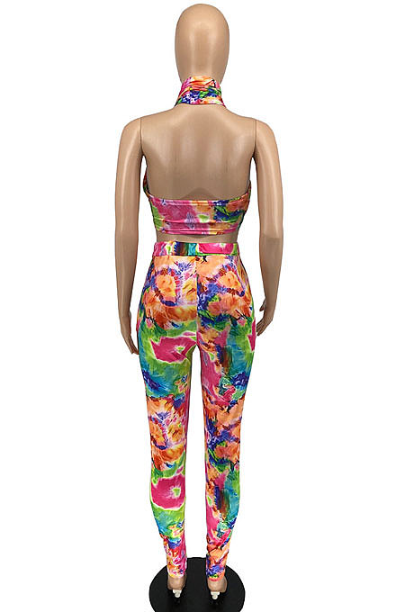 Sexy Trendy Shest Wrap Tie Dye Printing Pants Sets AFM2016