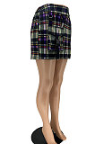 High Waist Printing Plaid Pocket Casual Cargo Short Skirt AFM2018