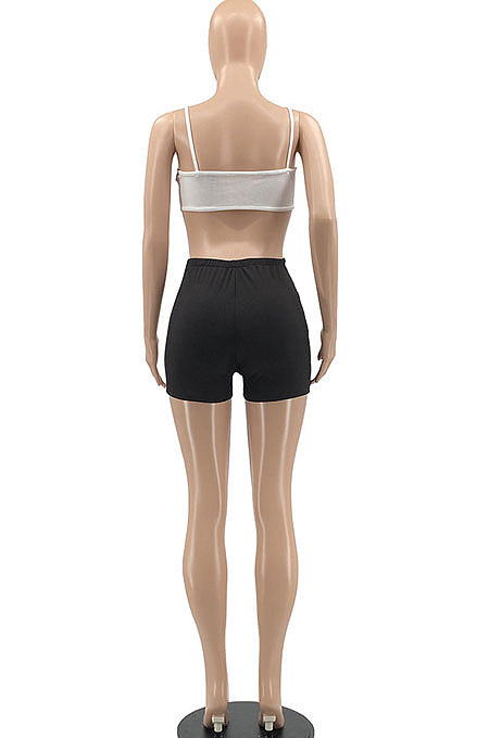 Screw Thread Contrast Color Condole Belt Bandeau Bra Sexy Romper Shorts MLM9060