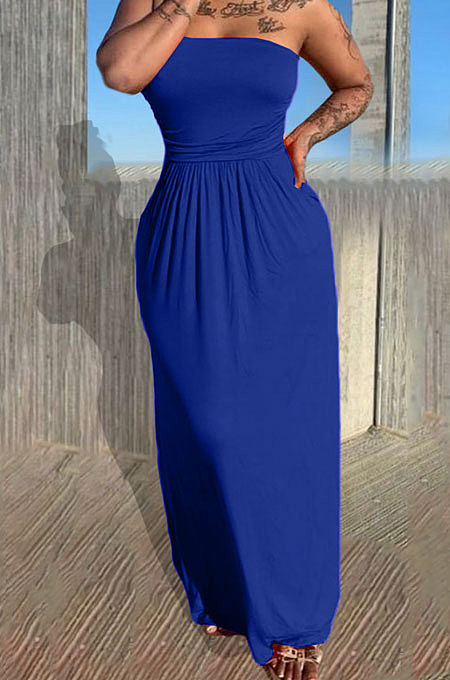 Fashion Sexy Bandeau Bra Loose Pure Color Long Dress KSN8083