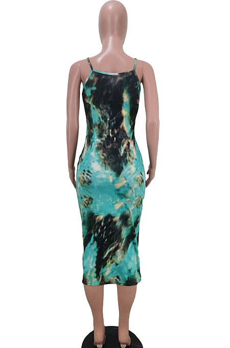 Trendy Women Tie Dye Cartoon Graphic Condole Belt Midi Dress AMN8001