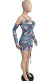 Fashion Draw Sting Tie Dye Long Sleeve Dress JG020