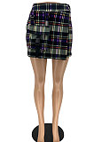 High Waist Printing Plaid Pocket Casual Cargo Short Skirt AFM2018