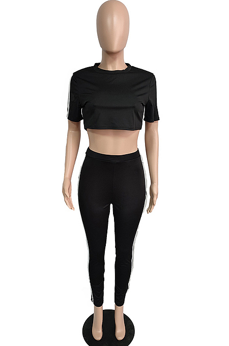 Women Short Sleeve Top Side Is White Casual Pant Two-Piece JG025 