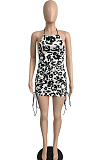 Euramerican Women Milk Print Sleeveless Sling Mini Dress JG019