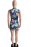 Fashion Contrast Color Print Spliced Sexy Dress JG016