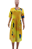 Casual Loose Tie Dye Print V Neck Dress With A Pocket TK6171
