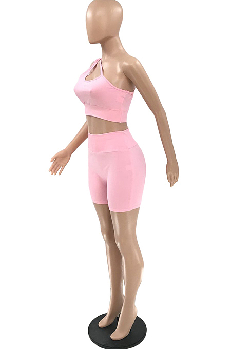Night Club Asymmetric Sleeveless Pure Color Yoge Sport Two-Piece QQ5241