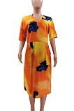 Casual Loose Tie Dye Print V Neck Dress With A Pocket TK6171