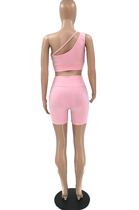 Night Club Asymmetric Sleeveless Pure Color Yoge Sport Two-Piece QQ5241