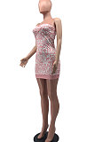 Sexy Club Fashion Printing Bandeau Bra Package Buttocks Mini Dress MQX2322