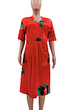 Casual Loose Tie Dye Print V Neck Dress With A Pocket TK6171