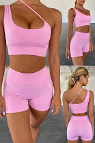 Night Club Asymmetric Sleeveless Pure Color Yoge Sport Two-Piece QQ5241