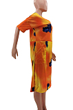 Casual Loose Tie Dye Print V Neck Dress With A Pocket TK6171