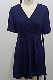 Women Casual Brief Paragraph Pure Color V Neck Jumpsuit SMR10022