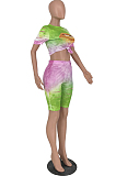 Fashion Hurnt Flower Lips Tie Dye Two-Piece HY5218 
