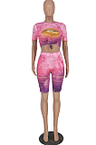 Fashion Hurnt Flower Lips Tie Dye Two-Piece HY5218 
